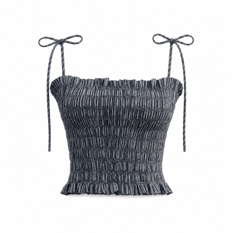 HUMANITY HANOI -  Linen Spaghetti Strap Crop Top in Stripe Grey