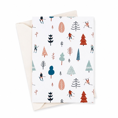 WHITE RABBIT LETTER PRESS - 'Skiing' Christmas Card
