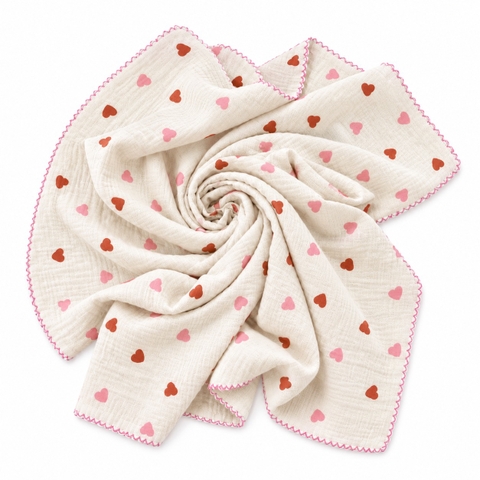 KID & BABY - Muslin Blanket in Pink Heart