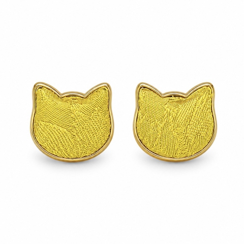 MỘC SAN - 16K Gold Plated & Silk Stud Earrings in Yellow Cat