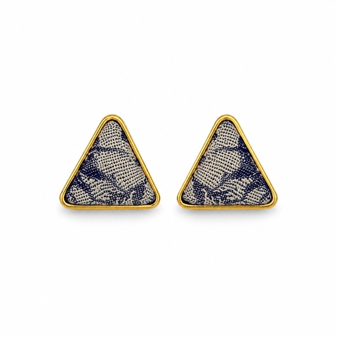 MỘC SAN - 16K Gold Plated & Silk Stud Earrings in Grey Triangle