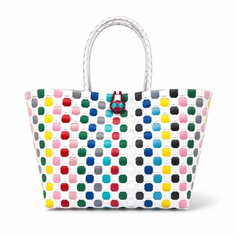 Woven Basket Bag in Colorful Geometric Pattern (S)