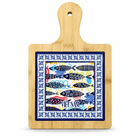 BÁT TRÀNG CERAMIC - Wood & Ceramic Pot Holder In Colorful Fish
