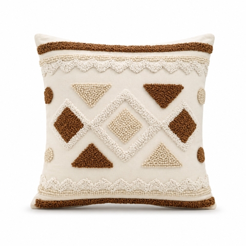 Sofa Pillow - Triangle Pattern in Beige & Brown