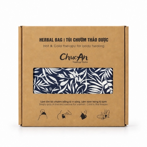 CHÚC AN - Large Herbal Herb Bag in Navy With White Leaf No.02