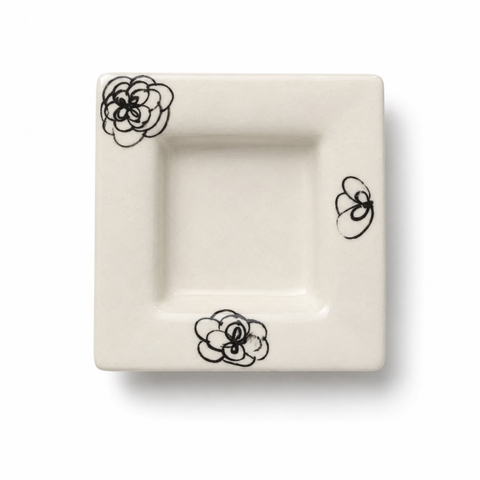 BAT TRANG - Ceramic Square Sauce Bowl in Black Floral