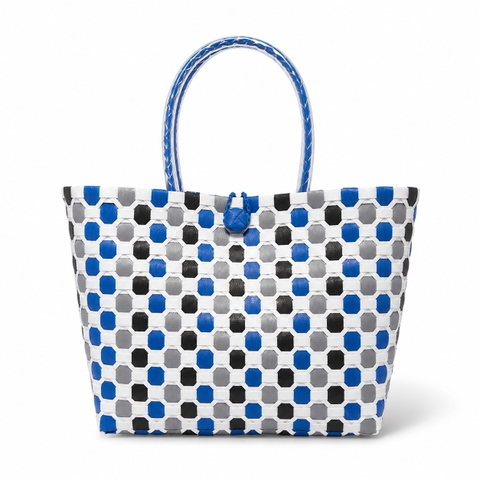 Woven Basket Bag in Navy Geometric Pattern (S)