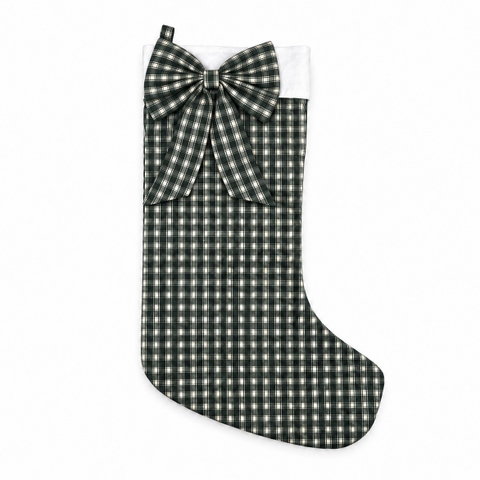CHRISTMAS - Large Cotton Stocking in Checked Green