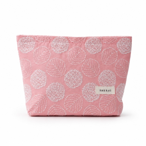Make Up Purse - White Leaf In Pink