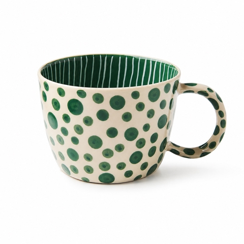 BÁT TRÀNG CERAMIC - Short Mug in Green Polka Dot