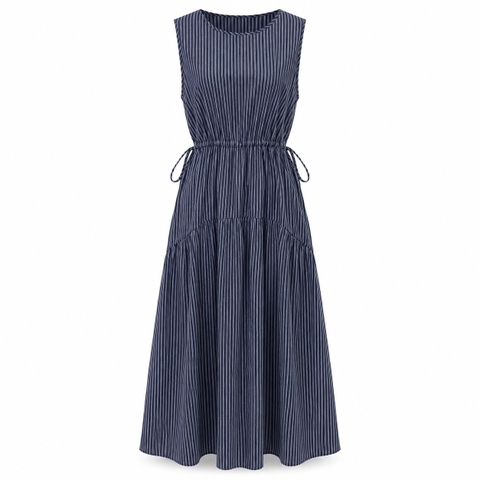 HUMANITY HANOI - Side Drawstring Maxi Dress in Striped Navy