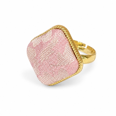 MỘC SAN - 16K Gold Plated & Silk Ring in Pink Rhombus