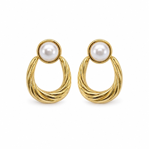 MIALIE - 18K Gold Plated Pearl Twisted Earrings
