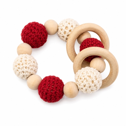 KID & BABY - Crochet Teething Toy With Wooden Circle in Red