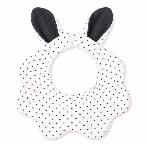 KID & BABY - Muslin Bunny Bib in Black Polka Dot