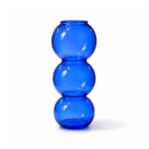 Short Bubble Glass Vase in Navy