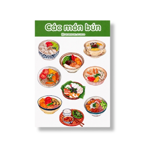 PHANHSHI STUDIO - ‘Các Món Bún - Rice Vermicelli Dishes' Watercolor Sticker Sheet
