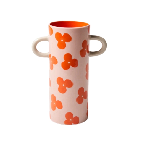 BÁT TRÀNG CERAMIC - Orange Flower Vase With White Handle