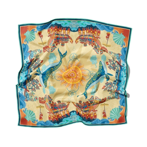 LA'ARTISAN - 'Lễ Hội Cầu Ngư - Whale Worshiping Festival' Double-Sided Square Scarf