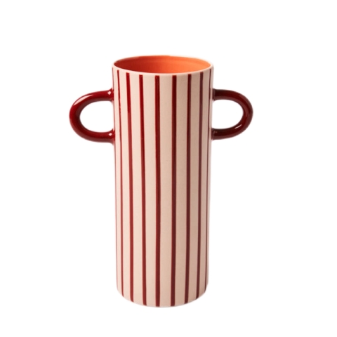 BÁT TRÀNG CERAMIC - Red Stripped Vase With Red Handle