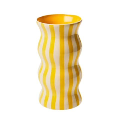 BAT TRANG - Ceramic Wavy Vase In Striped Yellow