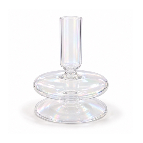 Short Glass Candle Holder In Hologram