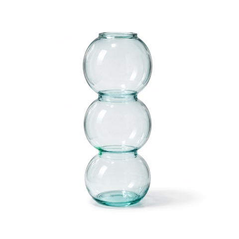 Short Bubble Glass Vase in Blue