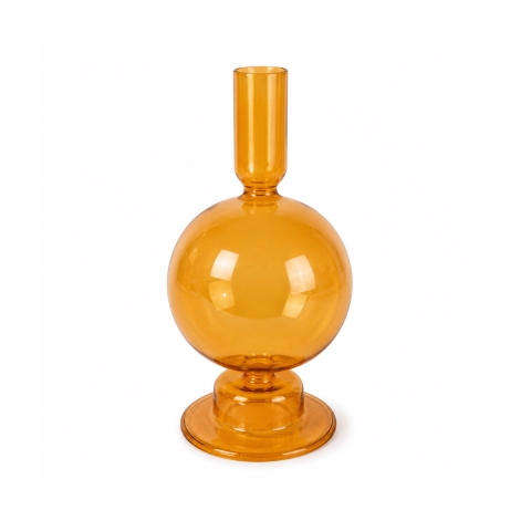 Short Glass Candle Holder In Orange