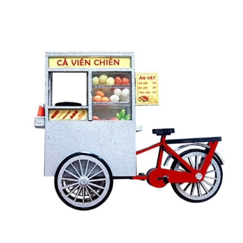 NHA TIN - 'Xe Cá Viên Chiên - Fried Fish Ball Cart Vendor' Magnet In Red