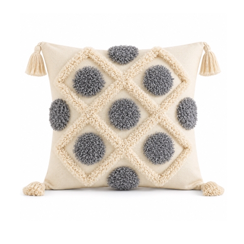 Sofa Pillow - Grey Dots With Tassels