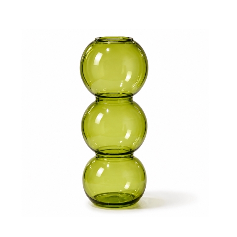 Short Bubble Glass Vase in Green