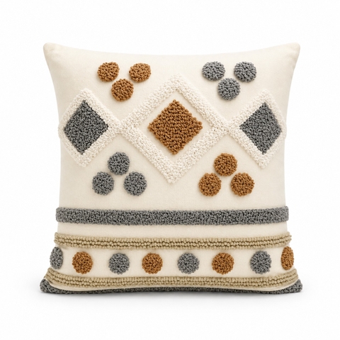 Sofa Pillow - Geometric Pattern in Grey & Brown