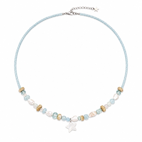 MERMAID - 'Azure - Mint' Natural Gemstone & Glass Bead Necklace