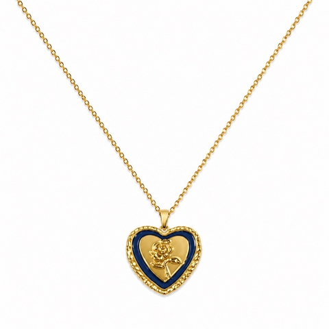 ROUGE - 18K Gold Plated Necklace With Navy Heart Pendant