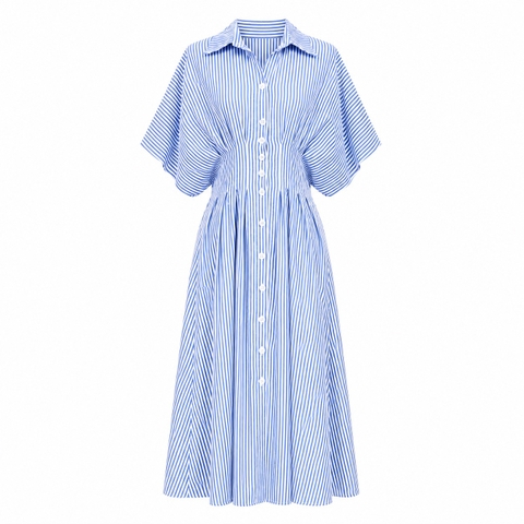 HUMANITY HANOI - Shirt Dress in Striped Blue