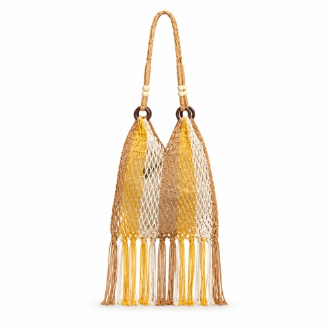 Tassel Macrame Tote Bag - Yellow