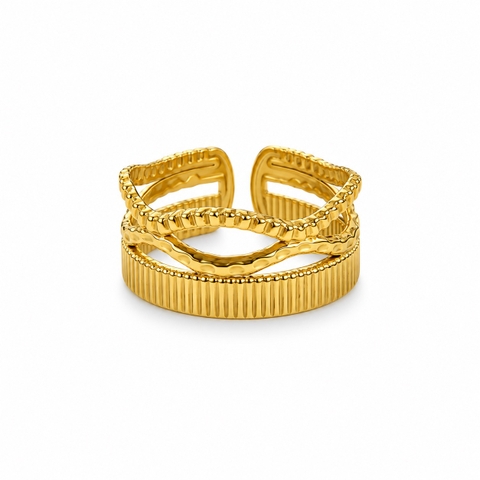 MIALIE - 18K Gold Plated Triple-Band Ribbed Wave Ring