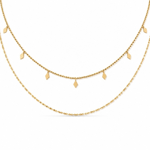 MIALIE - 18K Gold Plated Double Chain Necklace With Rhombus Charm