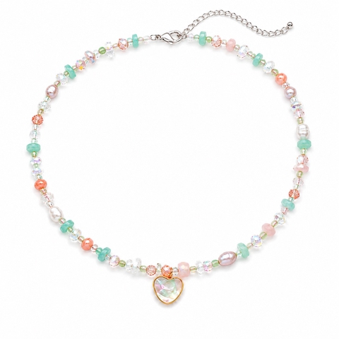 MERMAID - 'Annie Pastel' Natural Gemstone & Crystal Bead With Heart Pendant Necklace