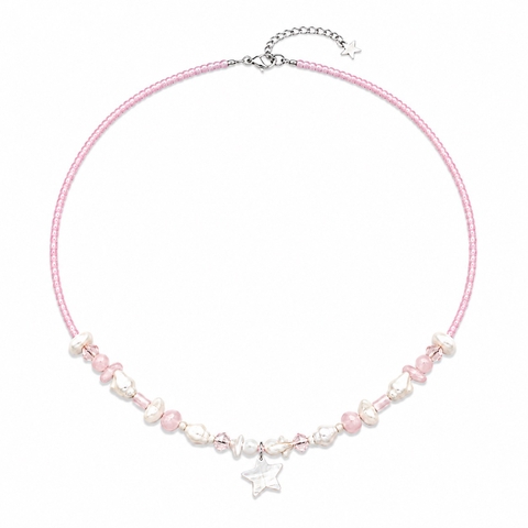 MERMAID - 'Azure - Pink' Natural Gemstone & Glass Bead Necklace