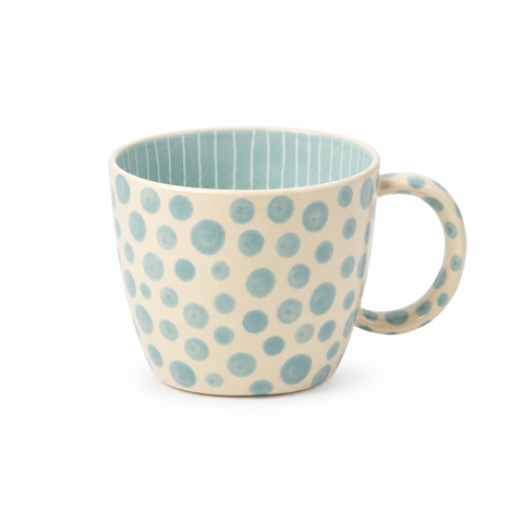 BÁT TRÀNG CERAMIC - Short Mug in Baby Blue Polka Dot