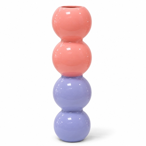 Tall Bubble Glass Vase in Purple & Pink