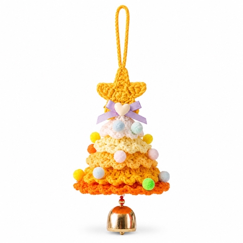 Macrame CHRISTMAS Ornament - CHRISTMAS Tree With Bell in Orange