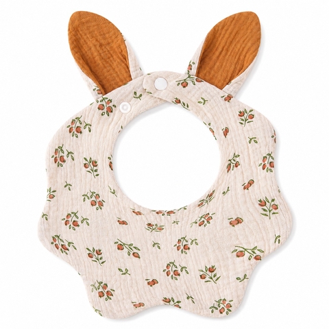 KID & BABY - Muslin Bunny Bib in Tiny Brown Flower