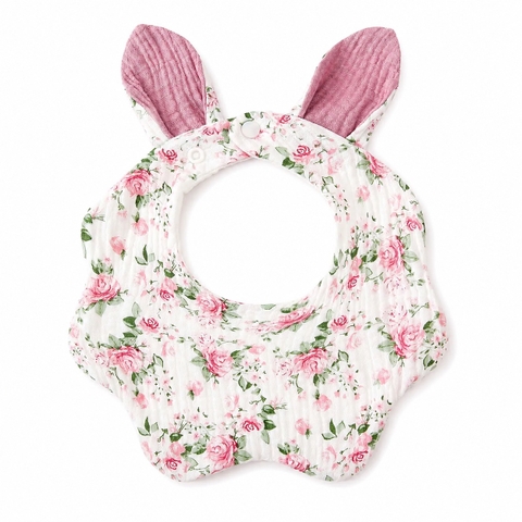 KID & BABY - Muslin Bunny Bib in Vintage Pink Rose