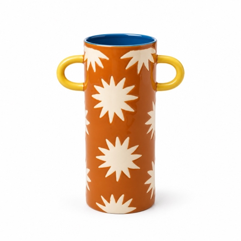 BÁT TRÀNG CERAMIC - Brown Solar Vase With Yellow Handle