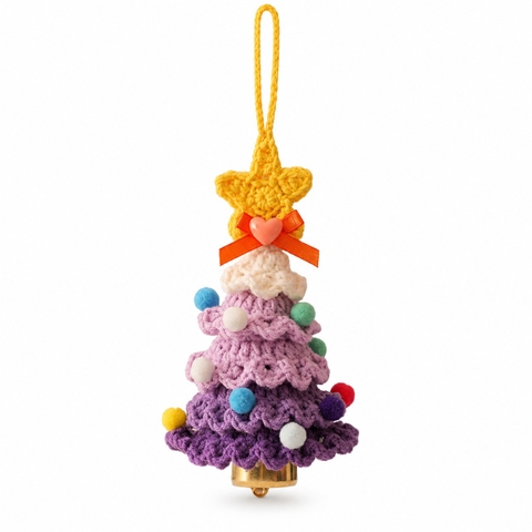 Macrame CHRISTMAS Ornament - CHRISTMAS Tree With Bell in Purple