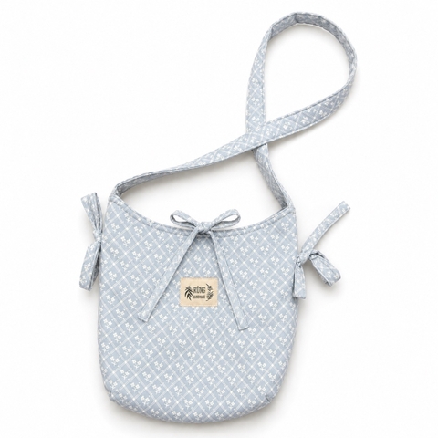 RUNG HANDMADE - ‘Gingham Floral’ Crossbody Bag in Baby Blue