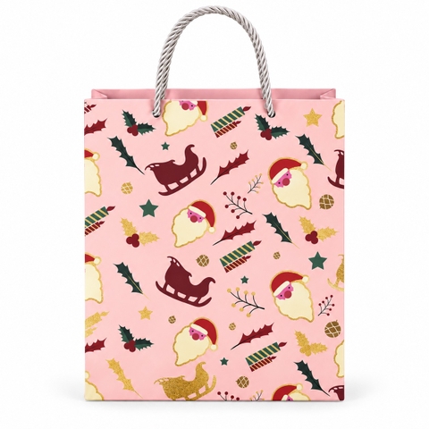 CHRISTMAS - 'Santa & Mistletoe in Pink' Paper Gift Bag