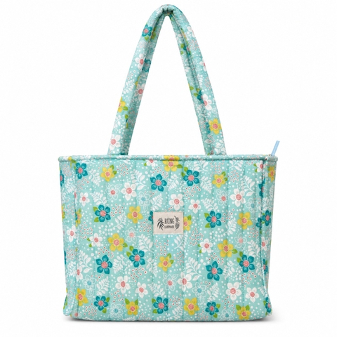 RUNG HANDMADE - ‘Colorful Flower In Blue' Quilted Tote Bag